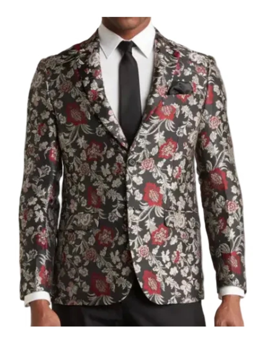 Soul of London Black/Red/Metallic Floral Tuxedo Statement Jacket Size 38 Regular